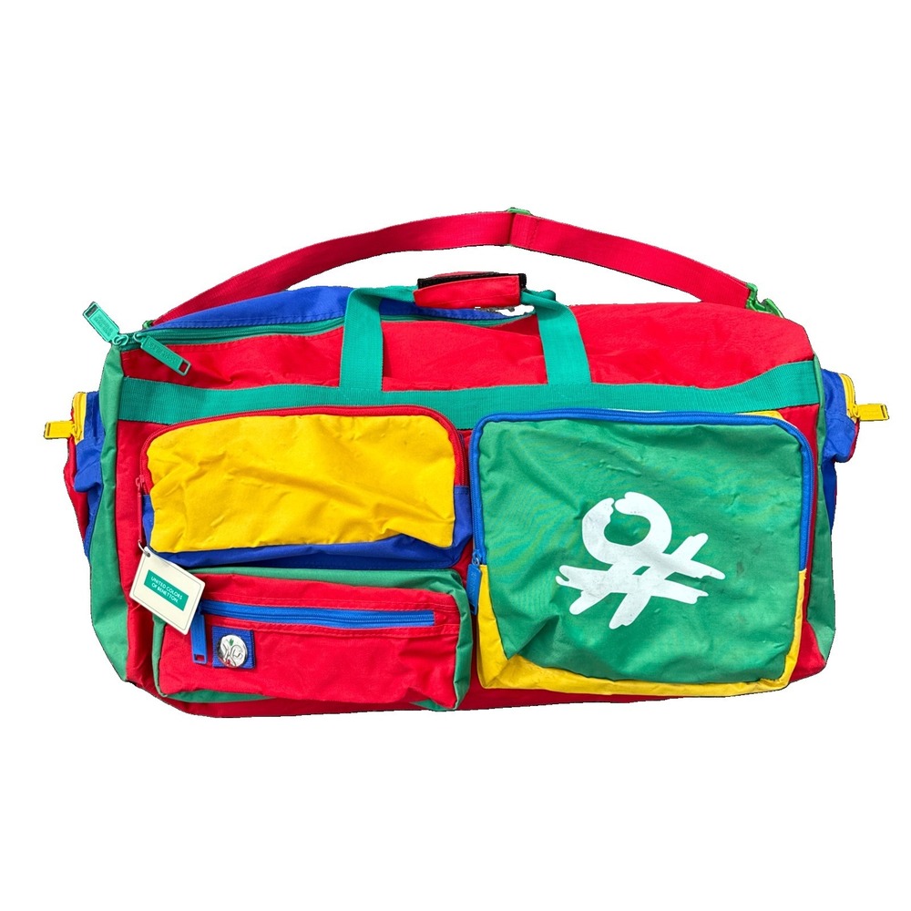 Vtg United Colors of Benetton Duffel Bag Multicolor Large 28x14x12" 1990s Strap